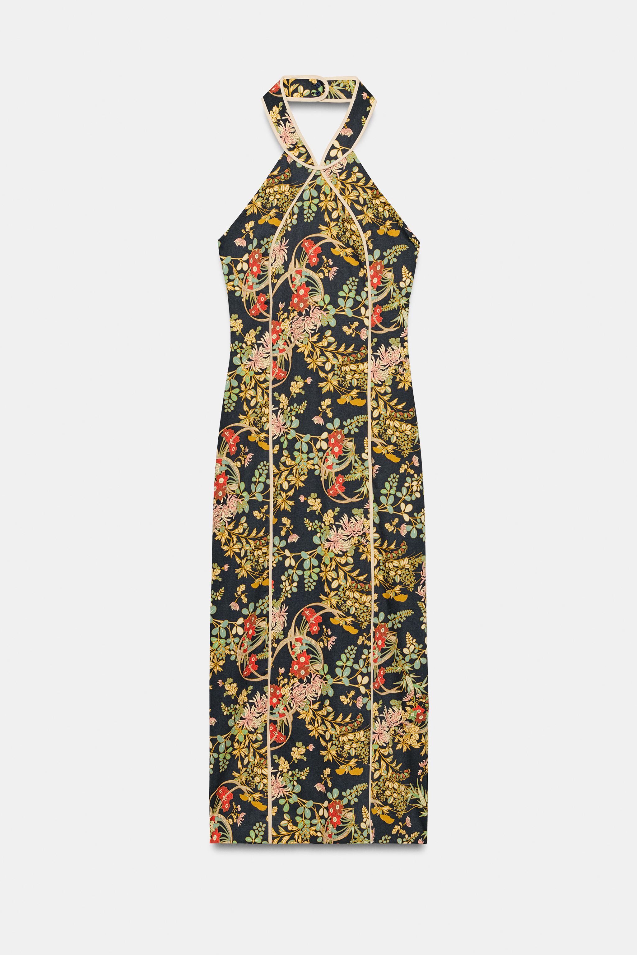 PRINTED HALTER DRESS